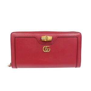 Gucci GG Marmont Leather Bamboo Wallet Red Zip Around Long